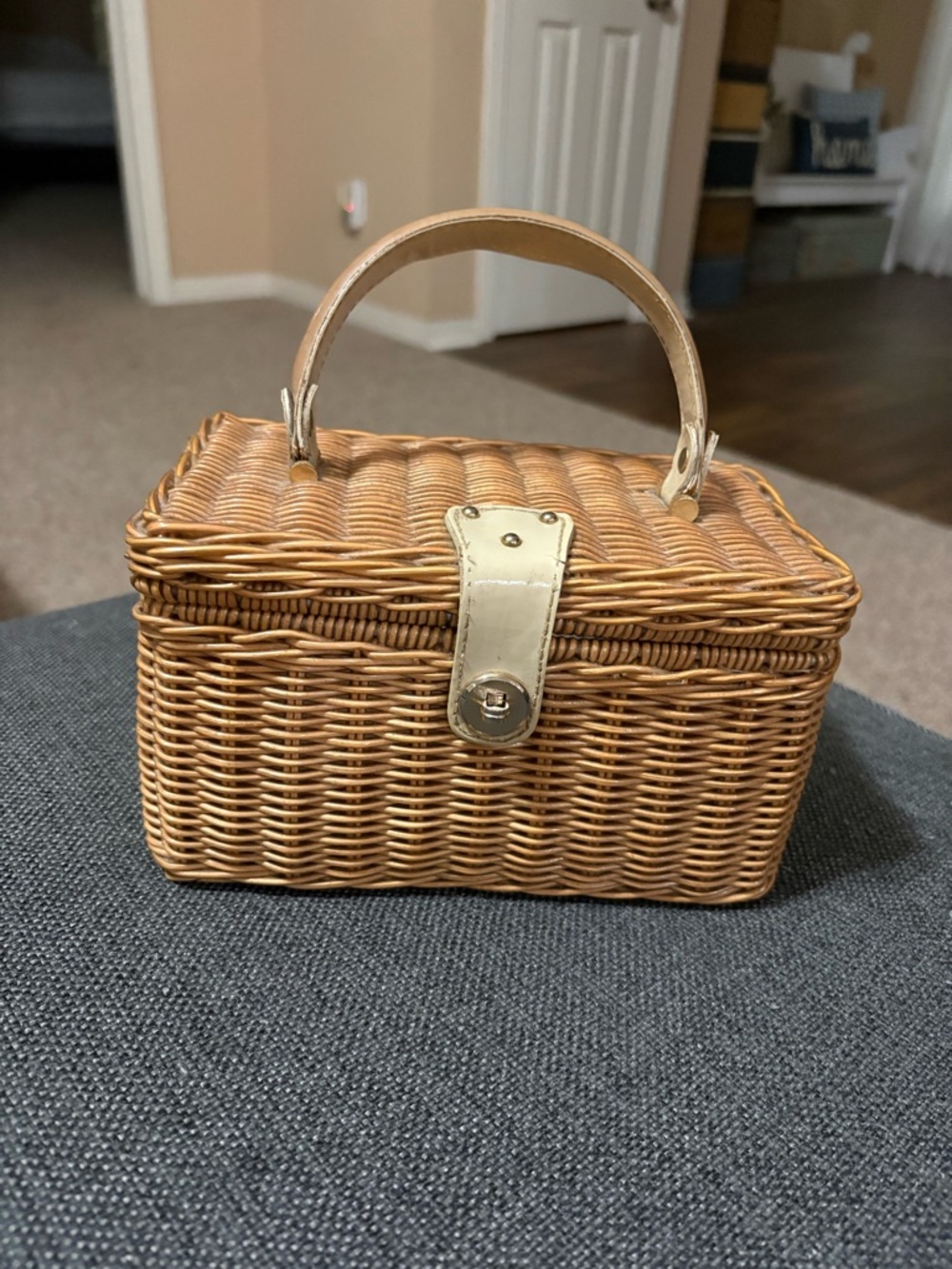 Vintage Woven Rattan Box Bag with Top Handle
